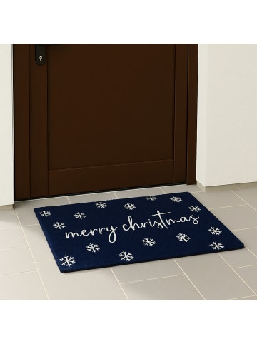 relaxdays Fußmatte "Merry Christmas" in Blau - 60 x 40 cm
