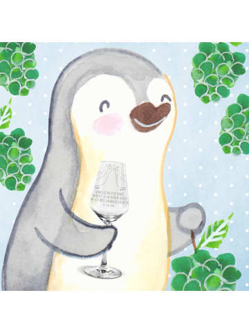 Mr. & Mrs. Panda Weinglas graviert Pinguine Kuss mit Spruch in Transparent