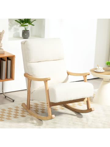 HOMCOM Schaukelstuhl-65L x 90B x 98H cm-Cremeweiß
