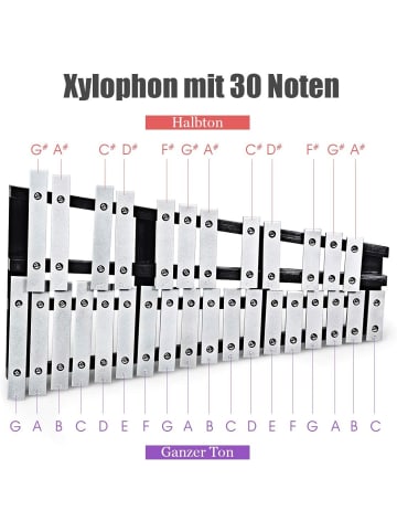 COSTWAY Xylophon 30 Noten in Silber