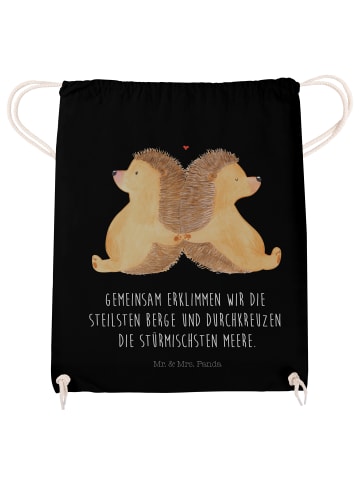 Mr. & Mrs. Panda Jutebeutel Igel händchenhaltend mit Spruch in Schwarz