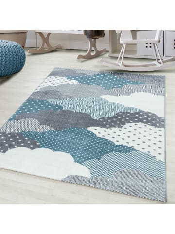 KADIMA DESIGN Teppich Kinder Kurzflor Wolken Polypropylen Kinderzimmer in Blau