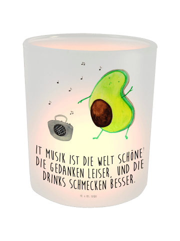 Mr. & Mrs. Panda Teelicht Glas Avocado Tanzen mit Spruch in Transparent