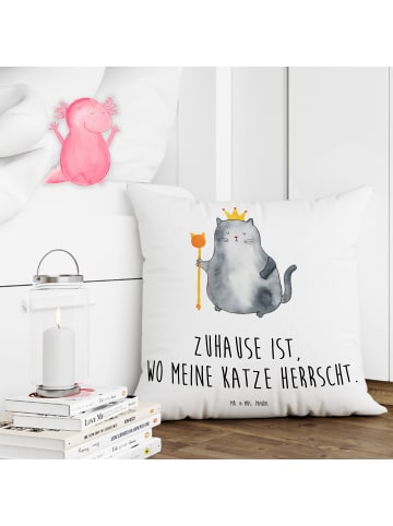 Mr. & Mrs. Panda Dekokissen Katze König mit Spruch in Weiß