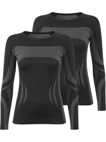 normani 2x Damen Thermooberteil Langarm Shirt Skiunterwäsche in Schwarz/Grau