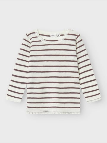 name it Langarmshirt Merinowolle NMFWANG WOOL in snow white/stripessparrow