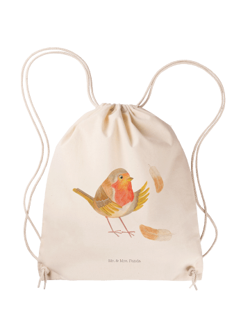 Mr. & Mrs. Panda Gym-Tasche Rotkehlchen Federn ohne Spruch in Creme