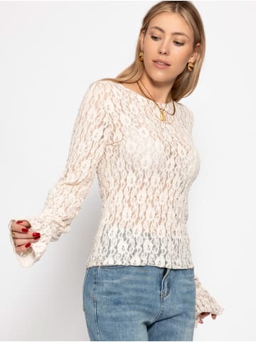 SASSYCLASSY Langarm Spitzenshirt mit Volantärmeln in Creme