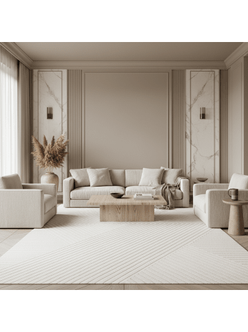 KADIMA DESIGN Teppich Kurzflor Waschbar 3D ILLER Strapazierfähig OEKO-TEX in Creme