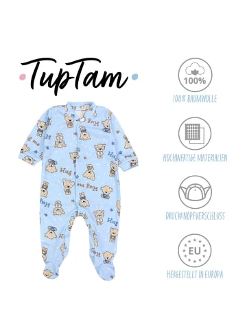 TupTam Baby Jungen Schlafstrampler mit Fuß 3er Pack in blau/weiß