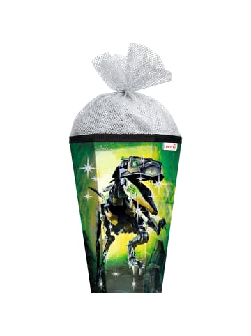 ROTH Schultüte groß Robo Rex 85 cm, Glanzfolie Silbertüll in Grün