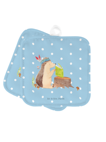 Mr. & Mrs. Panda 2er Set Topflappen  Igel Federschmuck ohne Spruch in Blau Pastell