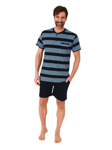NORMANN Kurzarm Schlafanzug Pyjama Shorty Streifen in blau