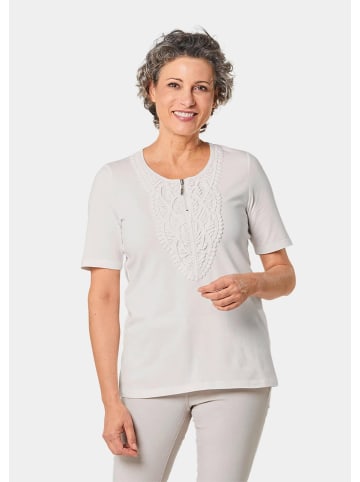 GOLDNER Kurzgröße:  T-Shirt mit Spitze Rundhalsshirt mit Häkelspitze in cremeweiß