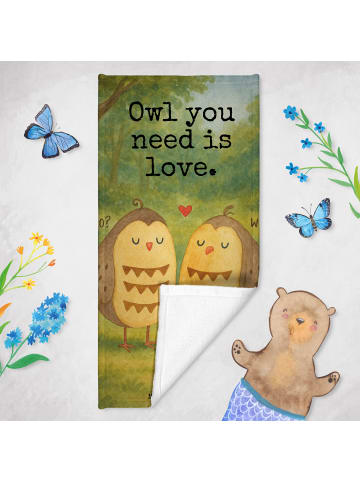 Mr. & Mrs. Panda Badetuch Eulen Liebe Design mit Spruch in Türkis Pastell