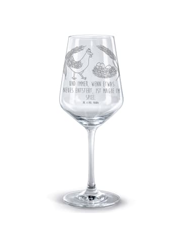 Mr. & Mrs. Panda Rotweinglas mit Gravur Huhn Stolz mit Spruch in Transparent