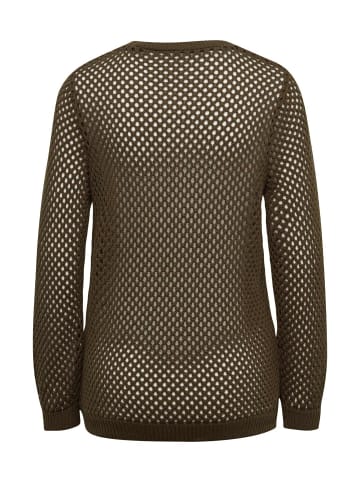 GOLDNER Kurzgröße:  Sommer-Strickpullover, Ajourmuster in khaki