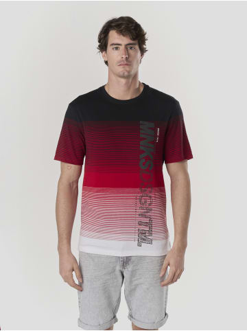 KOROSHI Crew baumwolle gestripte block t-shirt in rot