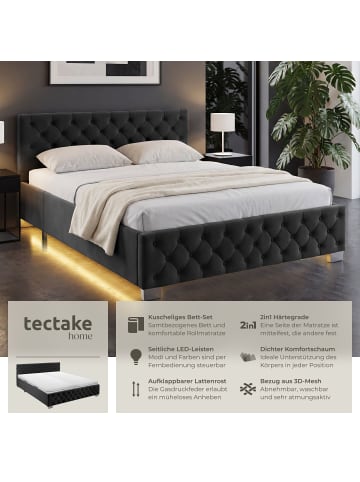 tectake Komfortbett mit LED-Leisten & Stauraum - Samtoptik mit Steppmuster