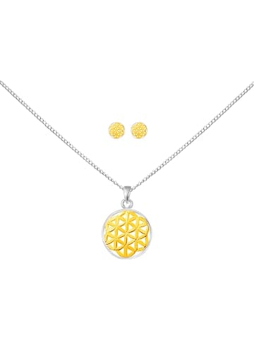 Alexander York Schmuckset FLOWER OF LIFE in 925 Sterling Silber mit Gelb-Gold, 4-tlg. in silber