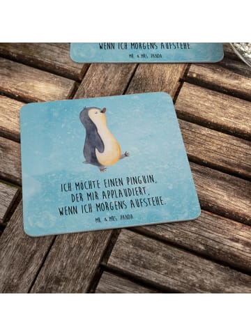 Mr. & Mrs. Panda Tassenuntersetzer Pinguin mHerzieren mit Spruch in Eisblau