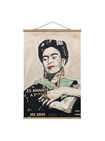WALLART Stoffbild mit Posterleisten - Frida Kahlo - Collage No.4 in Creme-Beige
