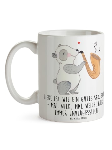 Mr. & Mrs. Panda Becher Saxophon Liebe mit Spruch in Weiß