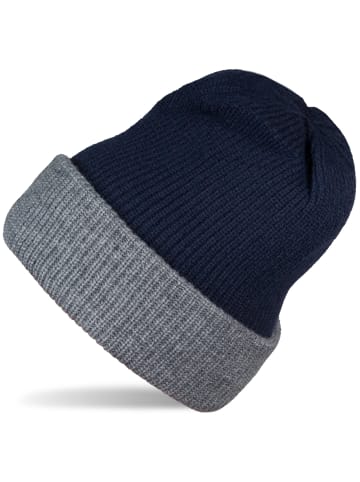 styleBREAKER Strickbeanie in Dunkelblau-Grau