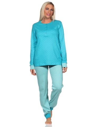 NORMANN interlock Schlafanzug Pyjama Bündchen & Knopfleiste - 80694 in mint