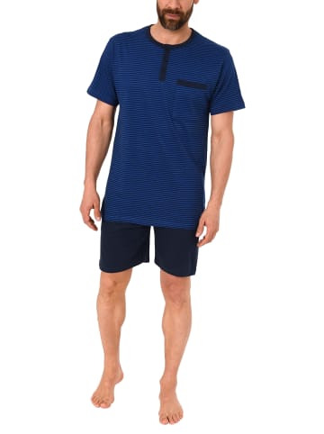 NORMANN Shorty Pyjama kurzarm Streifen und Knopfleiste - 46170 in marine