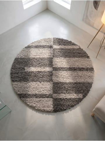 KADIMA DESIGN Teppich Hochflor Shaggy Waschbar Karo WERFEN Strapazierfähig in Taupe