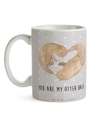 Mr. & Mrs. Panda Keramiktasse Otter Herz mit Spruch in Grau Pastell