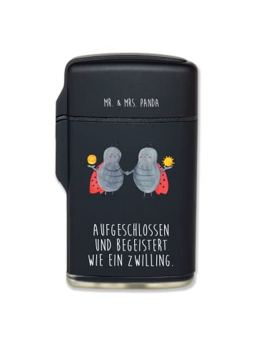 Mr. & Mrs. Panda Gasfeuerzeug Sternzeichen Zwilling mit Spruch in Schwarz