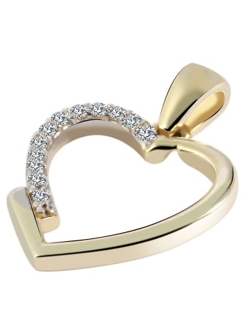 Adeliás Damen Anhänger – Herz Herzanhänger aus 375 Gold mit Zirkonia in gold