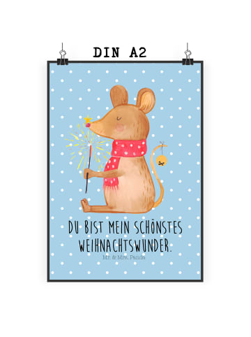 Mr. & Mrs. Panda Poster Maus Weihnachten mit Spruch in Blau Pastell
