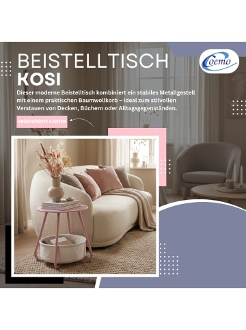 Coemo Beistelltisch Kosi mit Canvas Korb - Metallgestell mit Stoffkorb in Pink