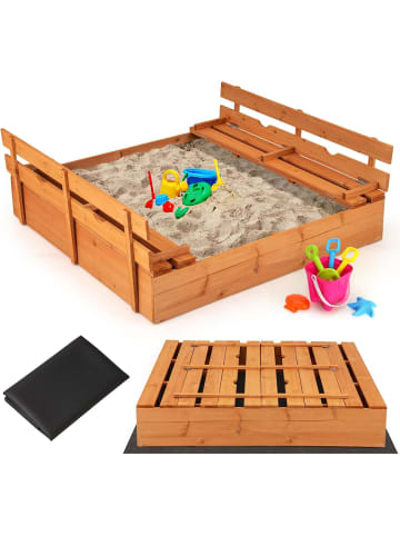 COSTWAY Sandkasten mit Sitzbänken in Gelb