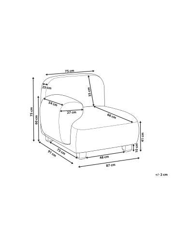Beliani Sofaelement AMLI in Weiß/Braun - (W) 87 x (H) 75 x (L) 91 cm rechtsseitig