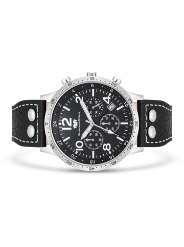 Rhodenwald & Söhne Herren Chronograph silber Echtleder schwarz in schwarz