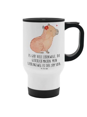 Mr. & Mrs. Panda Thermobecher Capybara Blume mit Spruch in Weiß