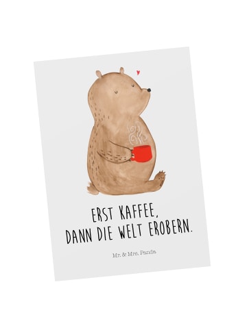 Mr. & Mrs. Panda Postkarte Bär Kaffee mit Spruch in Weiß