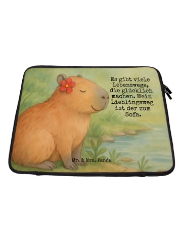 Mr. & Mrs. Panda Laptop Tasche Capybara Blume Design mit Spruch in Weiß