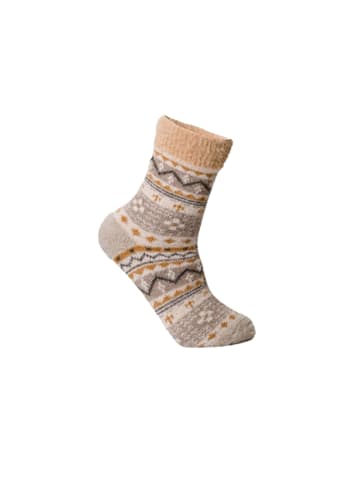 Yuhu Kuschelsocken Damen 2er Pack Baumwolle Norweger-Muster in Beige
