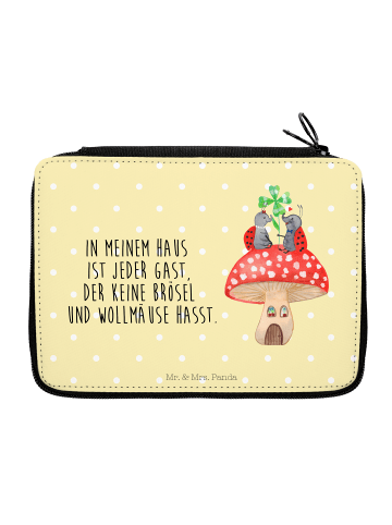Mr. & Mrs. Panda Federtasche Marienkäfer Fliegenpilz mit Spruch in Gelb Pastell