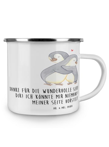Mr. & Mrs. Panda Camping Emaille Tasse 7. Hochzeitstag Kupferhoc... in Weiß