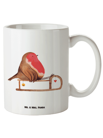 Mr. & Mrs. Panda XL Tasse Rotkehlchen Schlitten ohne Spruch in Weiß