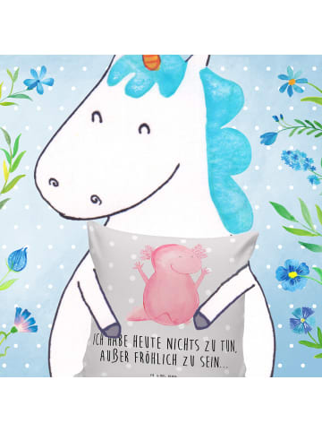 Mr. & Mrs. Panda 40x40 Kissen Axolotl Hurra mit Spruch in Grau Pastell