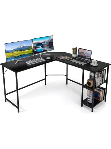 COSTWAY L-förmiger Computertisch in Schwarz
