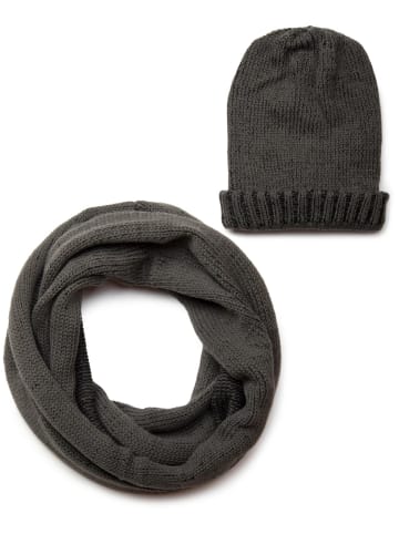 styleBREAKER Strick Loop und Beanie Set in Dunkelgrau