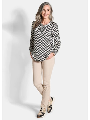 GOLDNER Grafische Viskosebluse mit Rundhals in stein / schwarz / gemustert